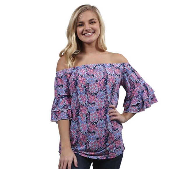 Simply Southern Wm’s Sz Med Off the Shoulder Pineapple Sass Top Blouse Shirt - Picture 2 of 6